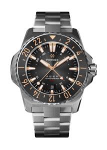 שעון FORMEX REEF GMT 300M COSC  לוח שחור עם שנתות רוז גולד ורצועת מתכת