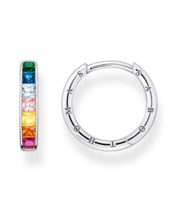 Thomas Sabo CR668-477-7 , עגילי חישוק כסף עם שיבוץ פאווה של אבנים צבעוניות