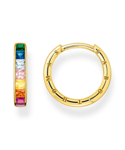 Thomas Sabo CR668-996-7 , עגילי חישוק מצופים זהב עם שיבוץ פאווה של אבנים צבעוניות