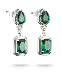 Thomas Sabo H2334-166-6 ,עגילים צמודים מכסף עם אבני אוקטגון ירוקות