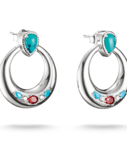 Thomas Sabo H2335-405-7 ,עגילי חצי חישוק מכסף עם אבנים בטורקיז, לבן ואדום
