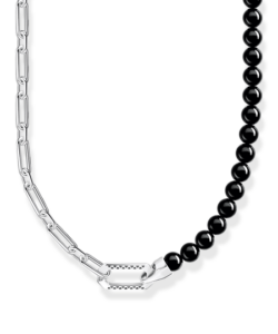Thomas Sabo KE2179-507-11 ,שרשרת עם חרוזי אוניקס שחור וחוליות שרשרת כסופות