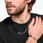 ⁦Thomas Sabo KE2179-507-11 ,שרשרת עם חרוזי אוניקס שחור וחוליות שרשרת כסופות⁩ – תמונה ⁦2⁩