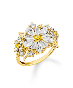 Thomas Sabo TR2335-414-4 ,טבעת קוקטייל פרח בציפוי זהב Lovely Daisy עם אבנים