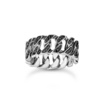 Thomas Sabo TR2501-643-11 ,טבעת רחבה מכסף עם חוליות שרשרת ואבנים שחורות