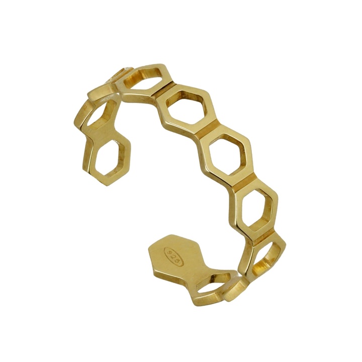 gold-plated-sterling-silver-adjustable-ring-hexago_01_processed-1 Victoria Cruz A4875-DA טבעת כסף מצופה זהב