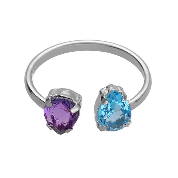 rhodium-plated-sterling-silver-adjustable-ring-dro_01_processed Victoria Cruz A4904-12HA טבעת כסף מתכווננת