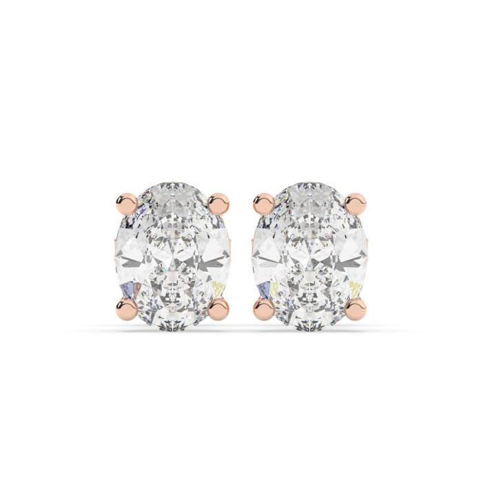 170787-earrings-default-collection-rose-gold- עגילים סוליטר צמודים לאוזן שיבוץ קלאסי דגם 50081 זהב אדום רוזגולד 14 קראט במרכז יהלום מעבדה במשקל של 1 קראט בחיתוך אובל עם תעודה גמולוגית אירופאית IGI משקל כולל 2 קראט – תמונה 1