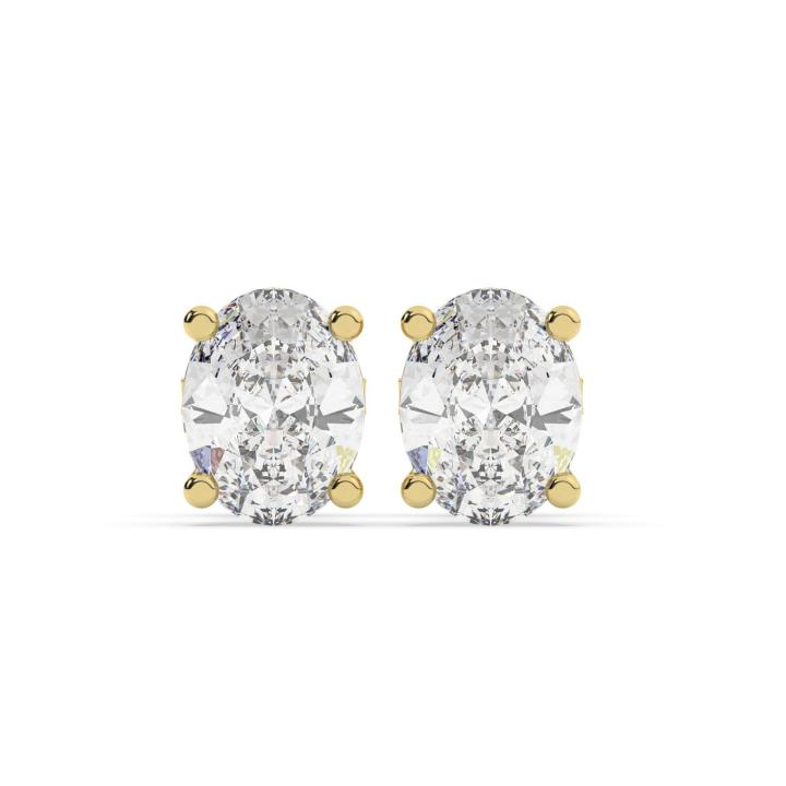 170800-earrings-default-collection-yellow-gold- עגילים סוליטר צמודים לאוזן שיבוץ קלאסי דגם 50081 זהב צהוב 14 קראט במרכז יהלום מעבדה במשקל של 1 קראט בחיתוך אובל עם תעודה גמולוגית אירופאית IGI משקל כולל 2 קראט – תמונה 1