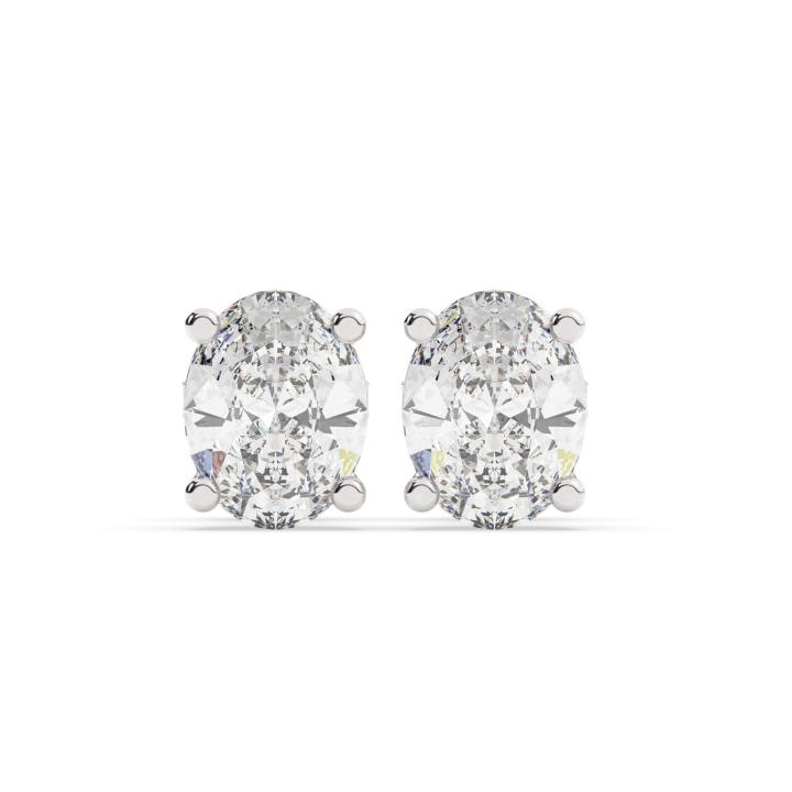 170813-earrings-default-collection-white-gold- עגילים סוליטר צמודים לאוזן שיבוץ קלאסי דגם 50081 זהב לבן 14 קראט במרכז יהלום מעבדה במשקל של 1 קראט בחיתוך אובל עם תעודה גמולוגית אירופאית IGI משקל כולל 2 קראט – תמונה 1